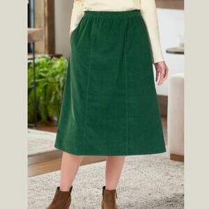 The Vermont Country Store Six-Gore Cotton Dark Green Corduroy Skirt, Size L